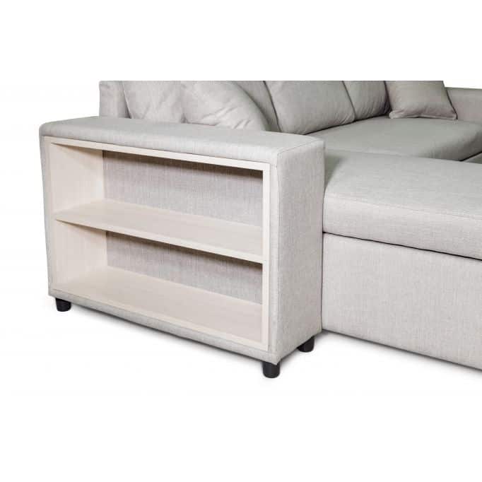 L200PAC - Canapé d'angle convertible coffre pouf et étagère en tissu