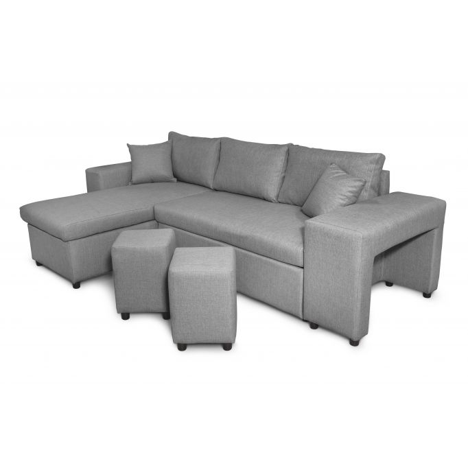 L200PAC - Canapé d'angle convertible coffre pouf et étagère en tissu