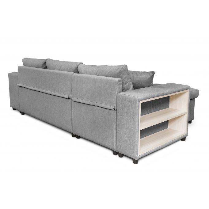 L200PAC - Canapé d'angle convertible coffre pouf et étagère en tissu