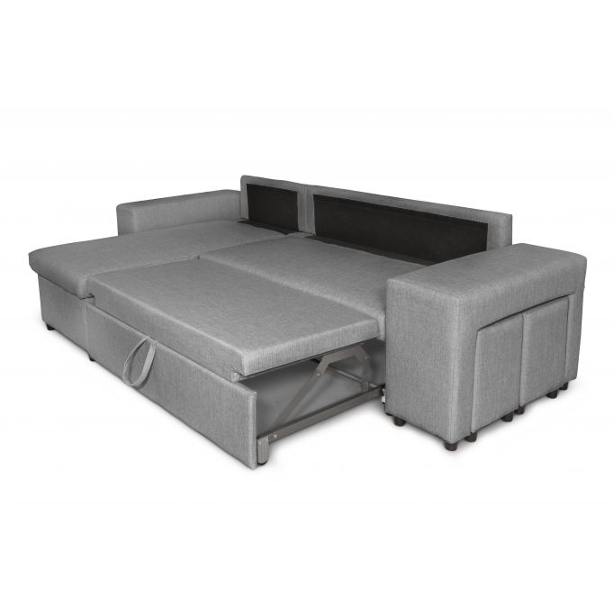 L200PAC - Canapé d'angle convertible coffre pouf et étagère en tissu