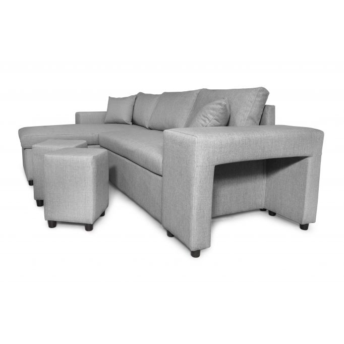 L200PAC - Canapé d'angle convertible coffre pouf et étagère en tissu