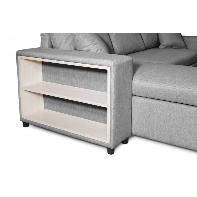 L200PAC - Canapé d'angle convertible coffre pouf et étagère en tissu