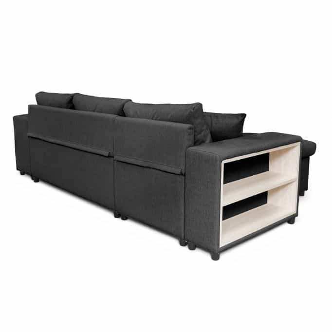 L200PAC - Canapé d'angle convertible coffre pouf et étagère en tissu