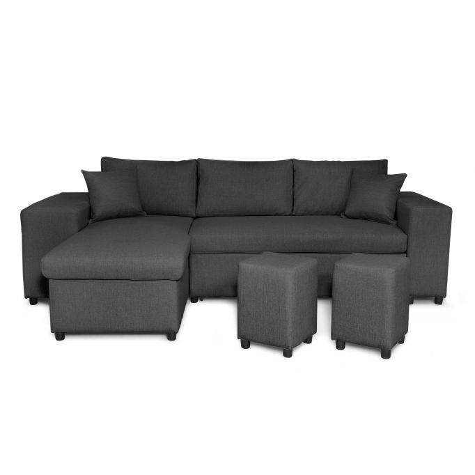 L200PAC - Canapé d'angle convertible coffre pouf et étagère en tissu