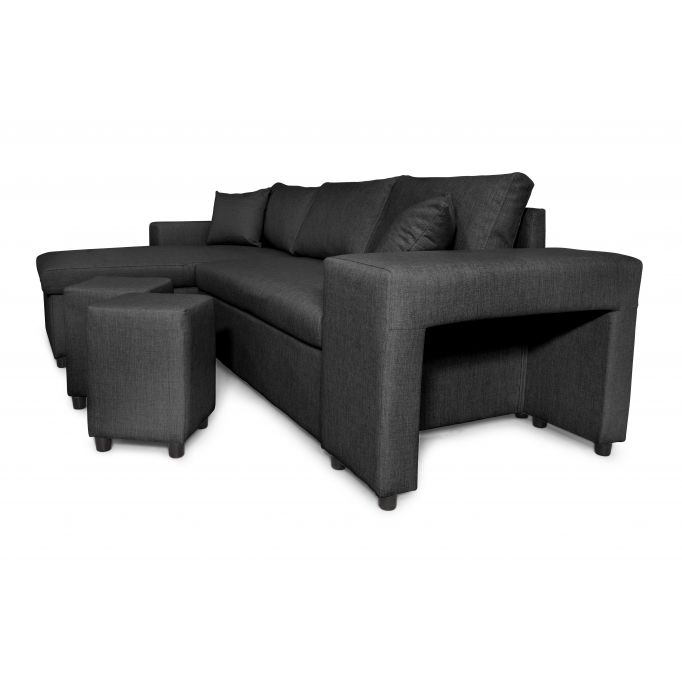 L200PAC - Canapé d'angle convertible coffre pouf et étagère en tissu