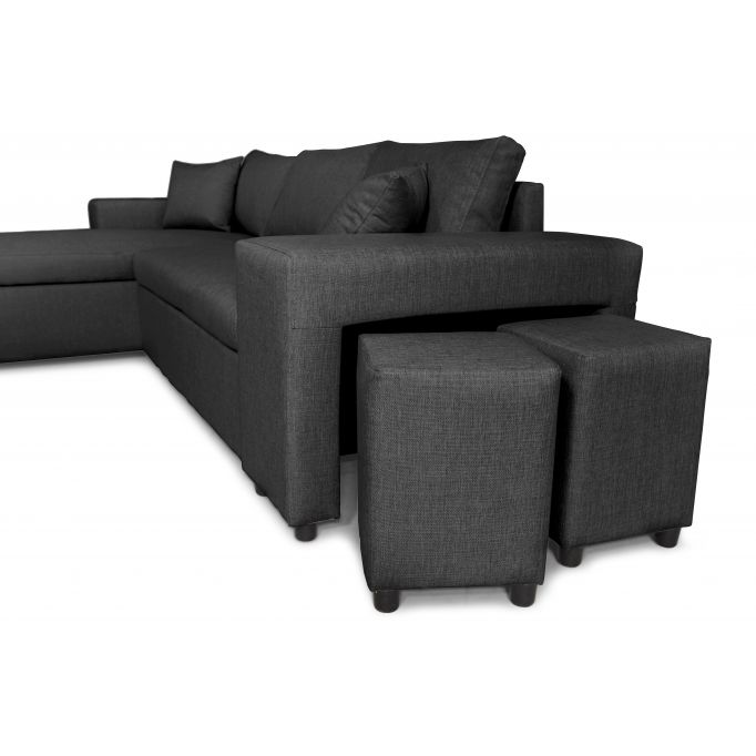 L200PAC - Canapé d'angle convertible coffre pouf et étagère en tissu