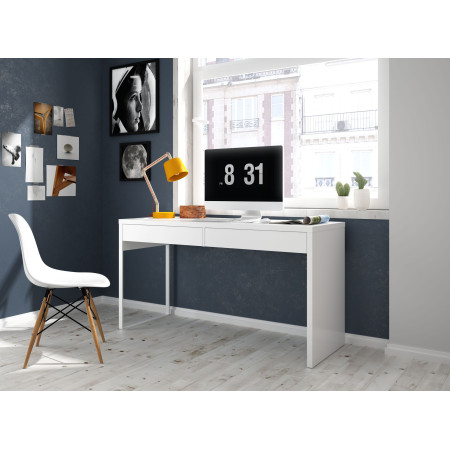 Bureau design piètement reversible 2 tiroirs L138 cm