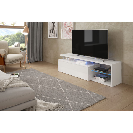 Meuble TV LED 1 porte et 4 niches L150 cm